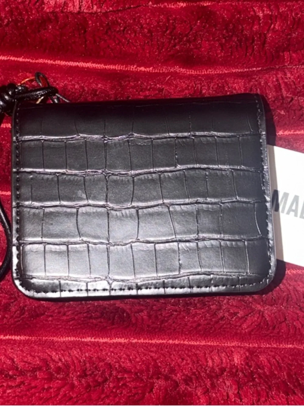 Steve Madden Black Leather Compact Zip Card Wallet with Charm